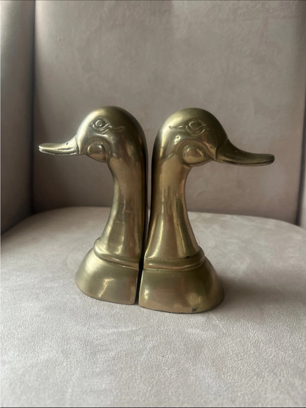 Vintage Brass Duck Head Bookends - Pair